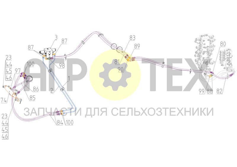 Гидрооборудование подключения гидроцилиндра питателя (РСМ-200.09.01.007Ф) (№87 на схеме)